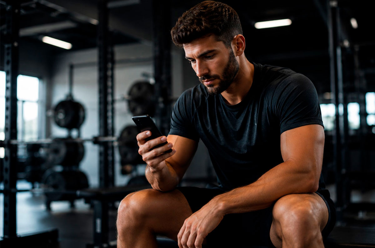 hombre-revisando-estadisticas-deportivas-en-el-gimnasio-desde-su-telefono