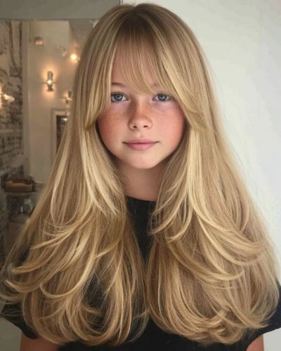 Niña con un corte de cabello moderno y un peinado práctico para el regreso a clases 2026