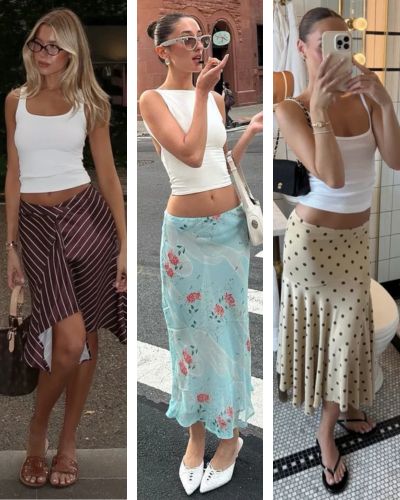 Mujeres usando prints con prendas lisas